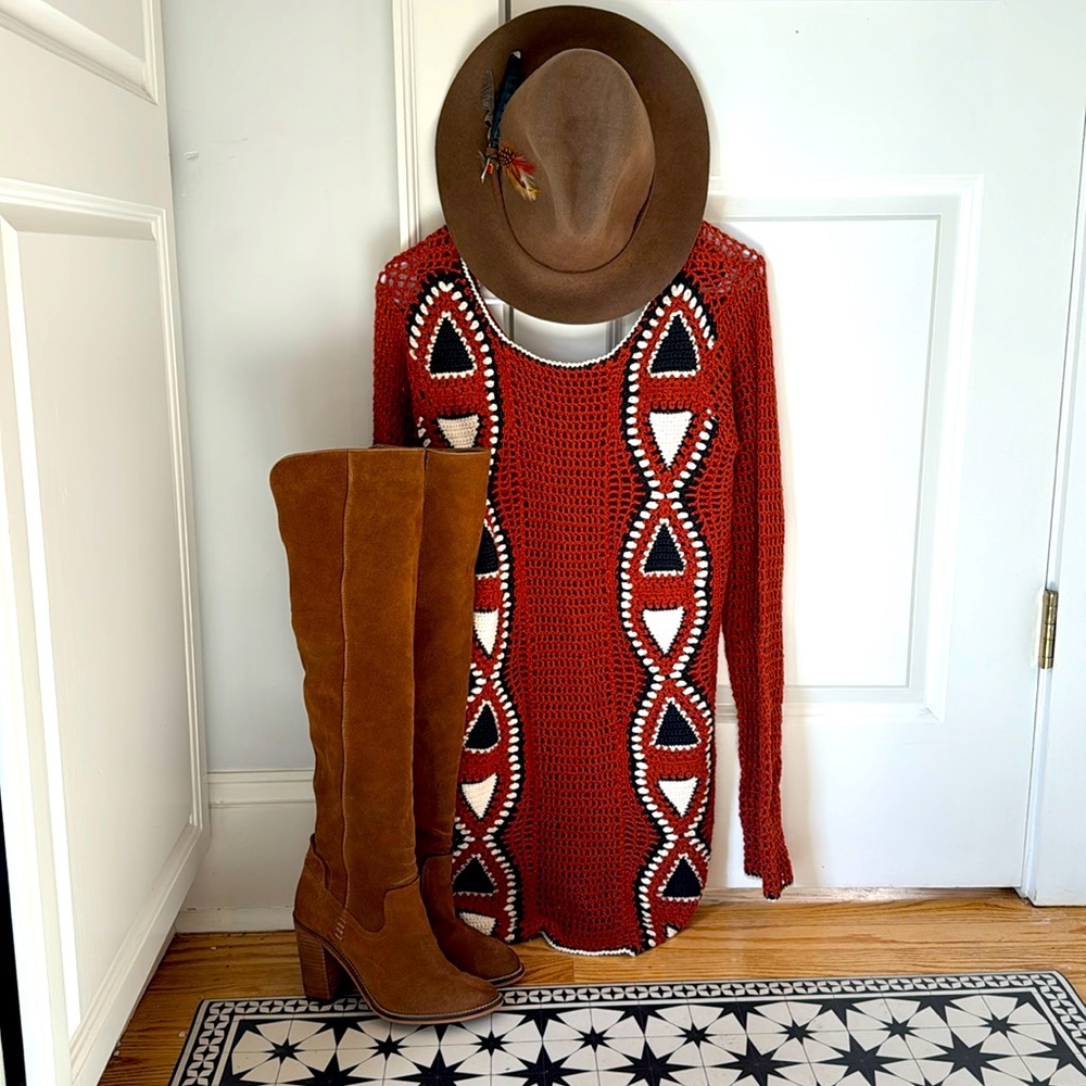 Volcom - 70s style festival knit western boho crochet dress
